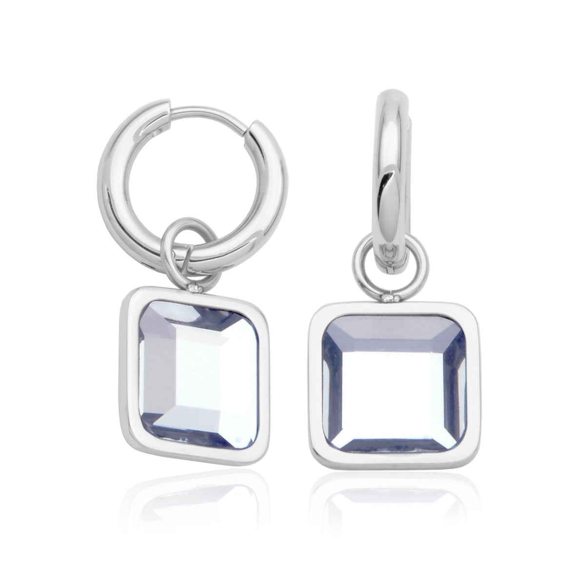 BOUCLES D'OREILLES EN ACIER INOXYDABLE AVEC BRELOQUE DE PIERRE CARRÉE | STEELX