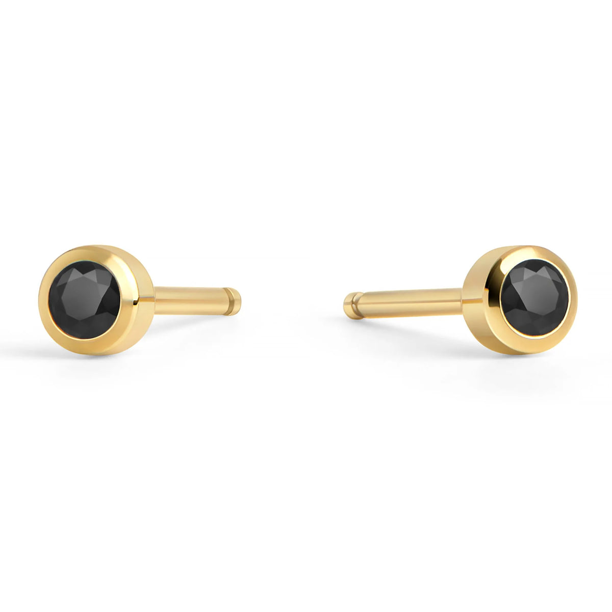 BOUCLES D'OREILLES CLOUS ACIER INOXYDABLE DORE PIERRE NOIRE