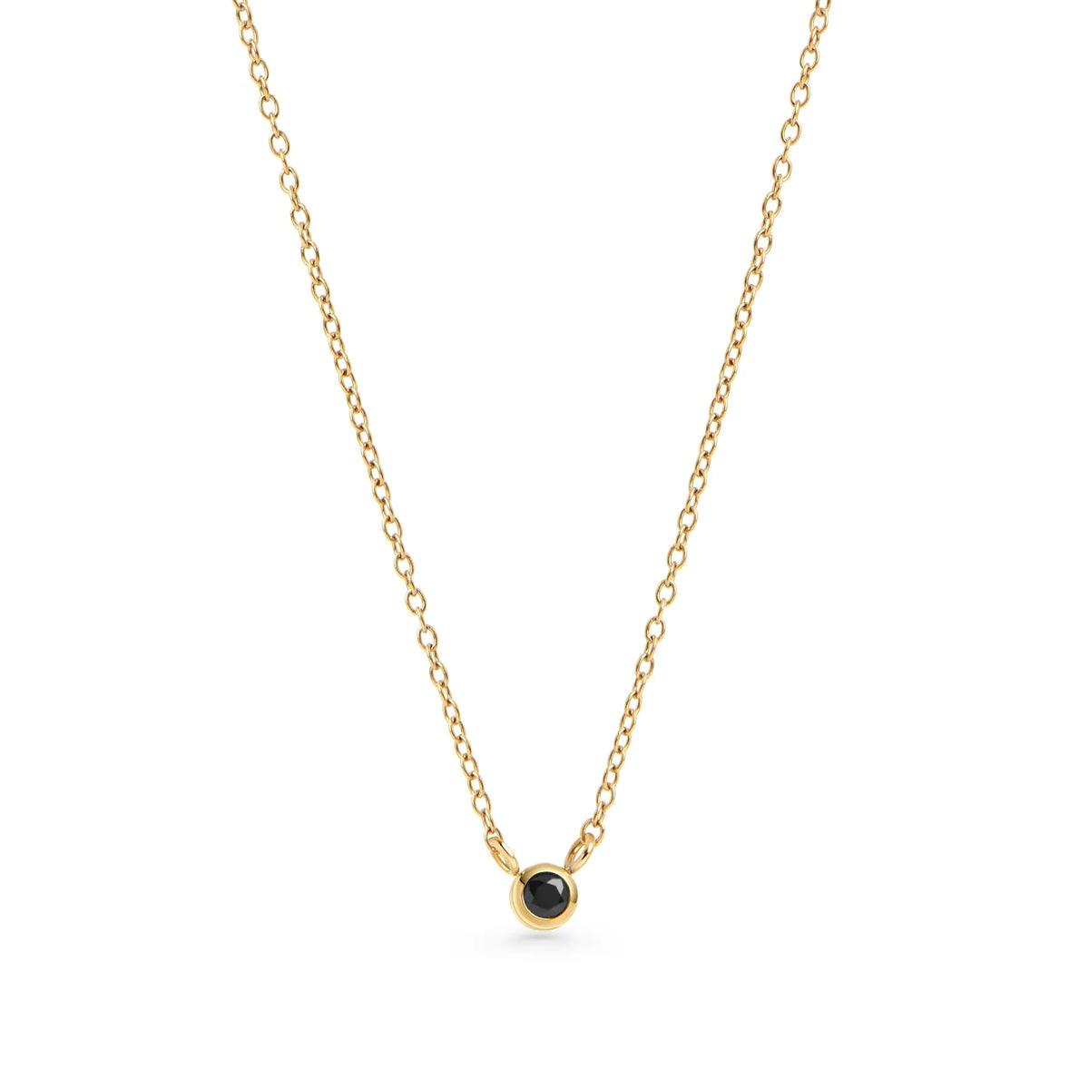 COLLIER ACIER INOXYDABLE DORE ET PIERRE NOIRE JUPITER