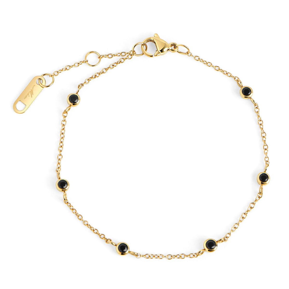 BRACELET EN ACIER INOXYDABLE DORE ET ZIRCONS NOIRS JUPITER