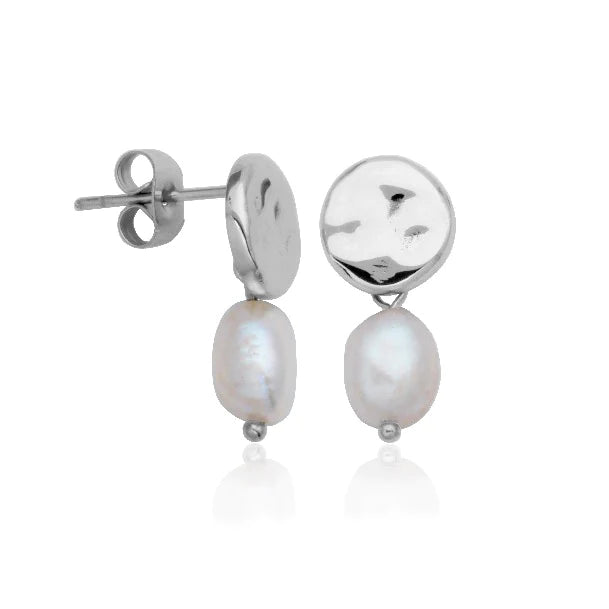 BOUCLES D'OREILLES EN ACIER INOXYDABLE AVEC PERLES - STEELX
