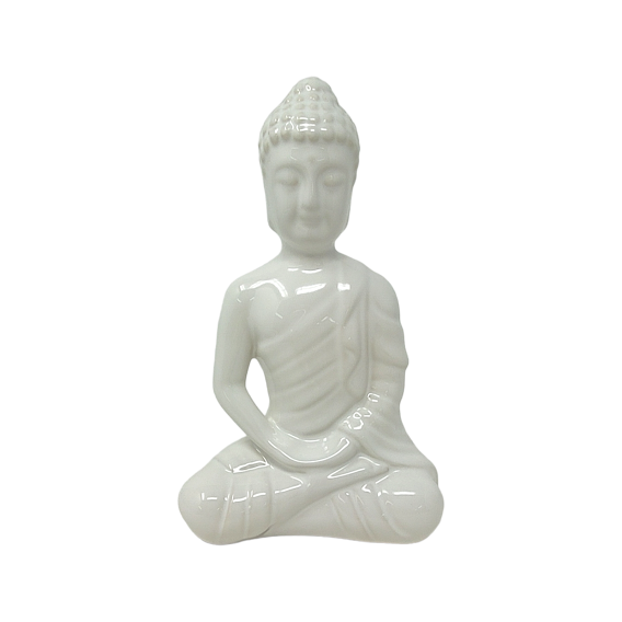 BOUDDHA BLANC ASSIS EN CERAMIQUE 8"