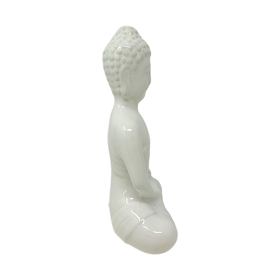 BOUDDHA BLANC ASSIS EN CERAMIQUE 8"