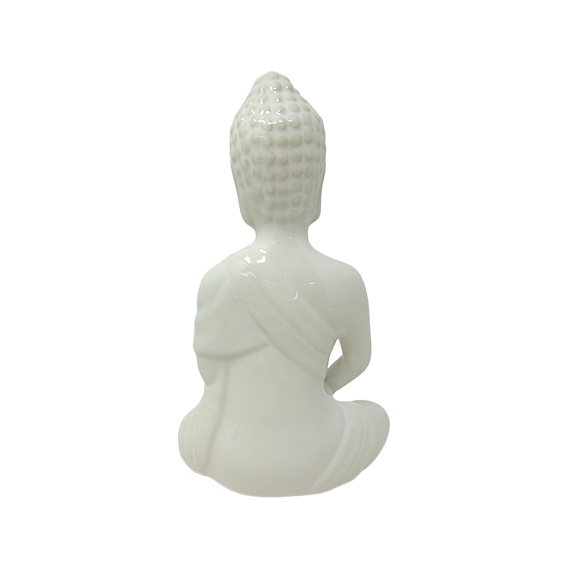 BOUDDHA BLANC ASSIS EN CERAMIQUE 8"