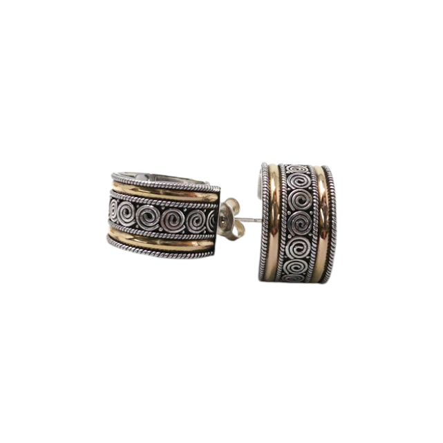 BOUCLES D'OREILLES DE BALI LARGES EN ARGENT ET OR