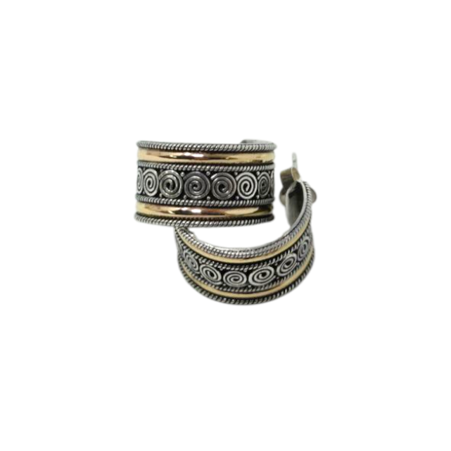 BOUCLES D'OREILLES DE BALI LARGES EN ARGENT ET OR