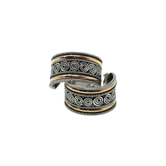 BOUCLES D'OREILLES DE BALI LARGES EN ARGENT ET OR