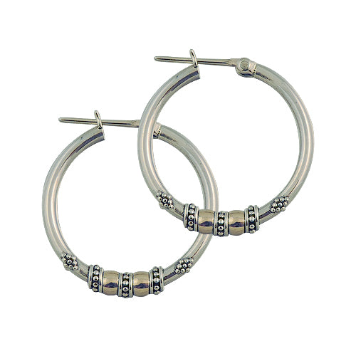 BOUCLES D'OREILLES ANNEAUX DE BALI EN ARGENT STERLING ET OR 