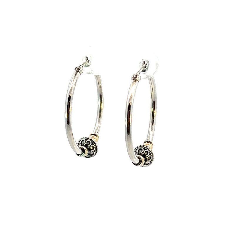 BOUCLES D’OREILLES DE BALI – ANNEAUX AVEC BILLES ARGENT ET OR