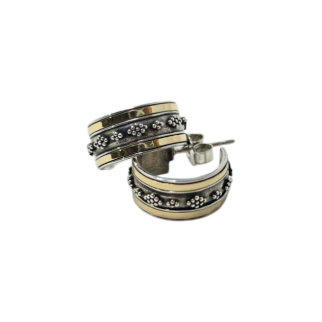 BOUCLES D'OREILLES DE BALI DEMI-ANNEAUX ARGENT ET OR