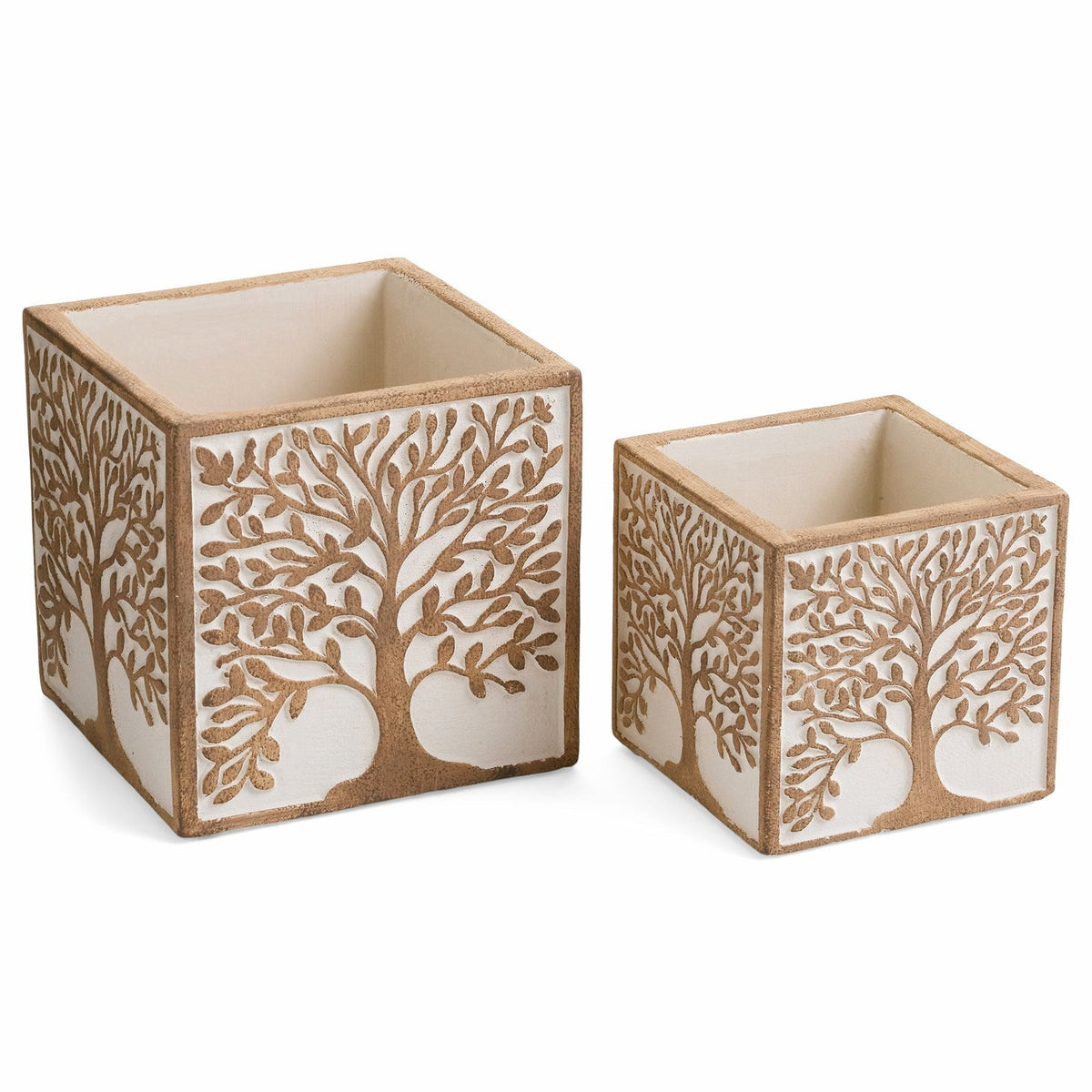 CACHE-POT CARRÉ ARBRE DE VIE EN CIMENT - 3,5"