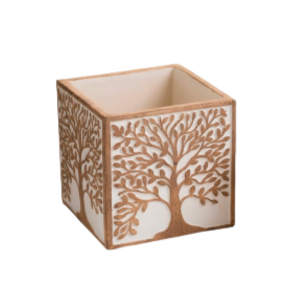 CACHE-POT CARRÉ ARBRE DE VIE EN CIMENT - 4,5"