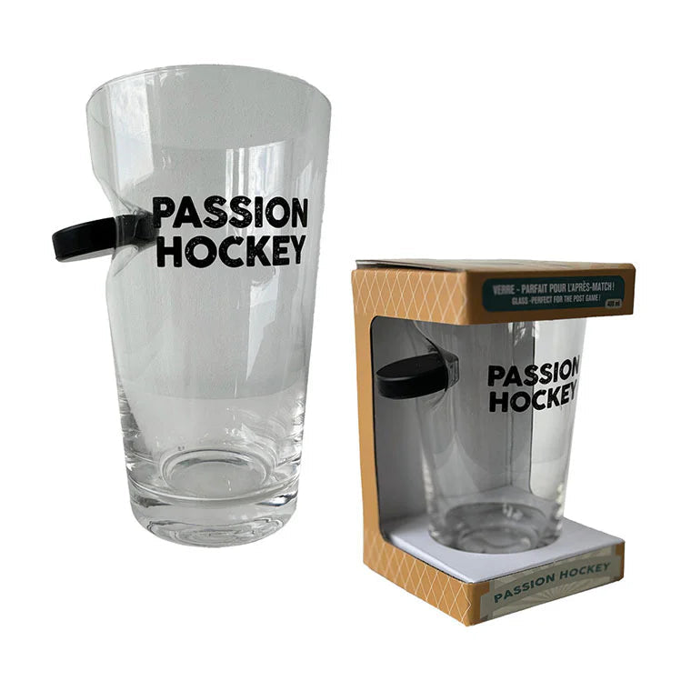 VERRE À BIÈRE "PASSION HOCKEY AVEC RONDELLE INTÉGRER AU VERRE