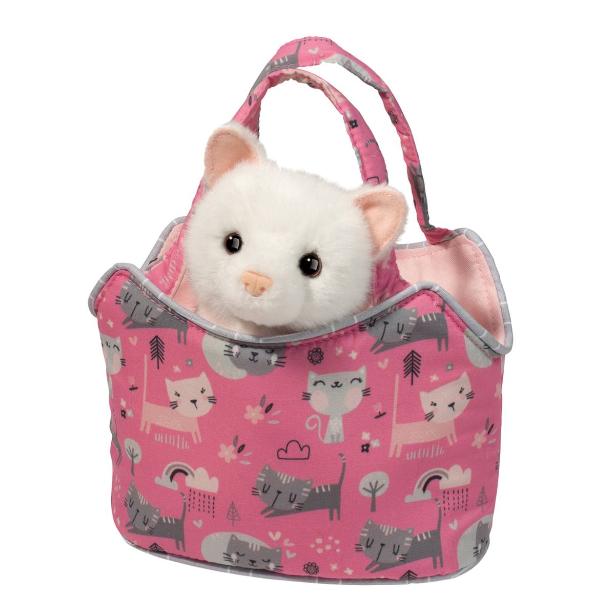 Purr-Fect Pals Sassy Sak avec chat blanc – Charmant, ludique et irrésistible | Douglas Cuddle Toy