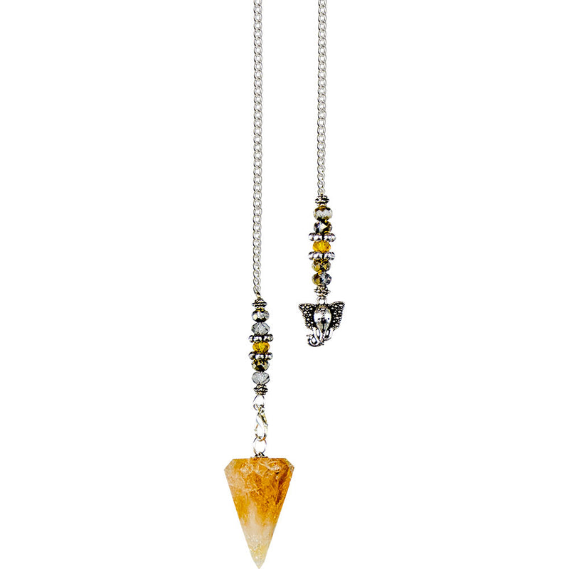 Pendule hexagonal en citrine avec breloque Ganesha – Énergétique, spirituel et artisanal