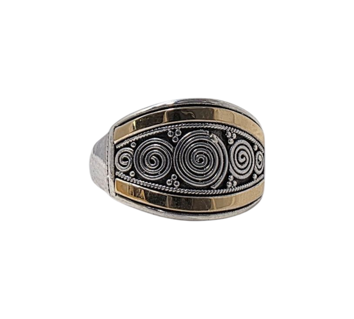 BAGUE DE BALI ARGENT ET OR MOTIFS SPIRALES | L'AVENTURINE
