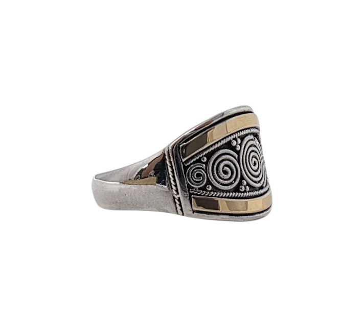 BAGUE DE BALI ARGENT ET OR MOTIFS SPIRALES | L'AVENTURINE
