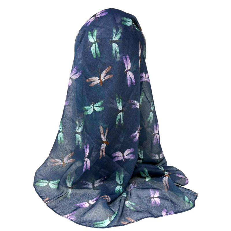 Foulard bleu à motif de libellules délicates aux tons pastel