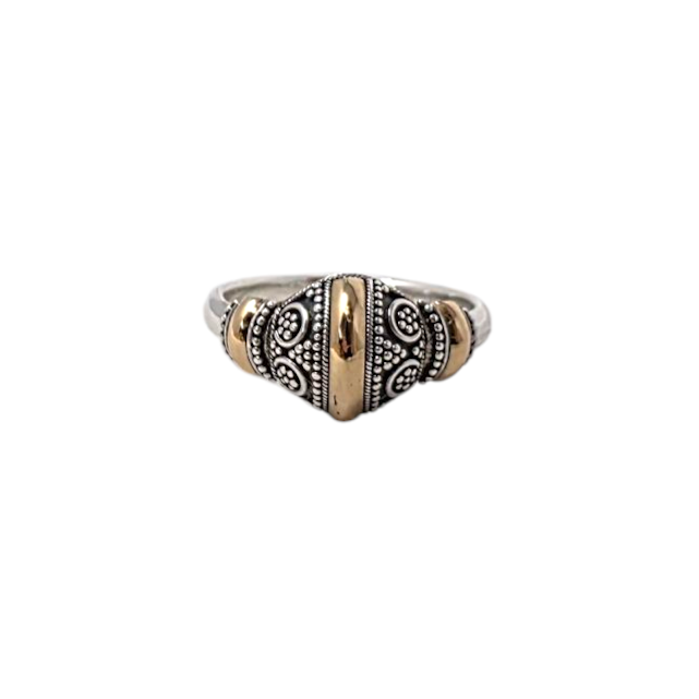 BAGUE DE BALI SURELEVEE ARGENT STERLING ET OR
