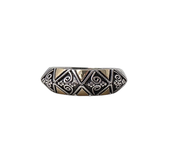 BAGUE DE BALI EN ARGENT MOTIFS TRIANGLES EN OR  | L'AVENTURINE