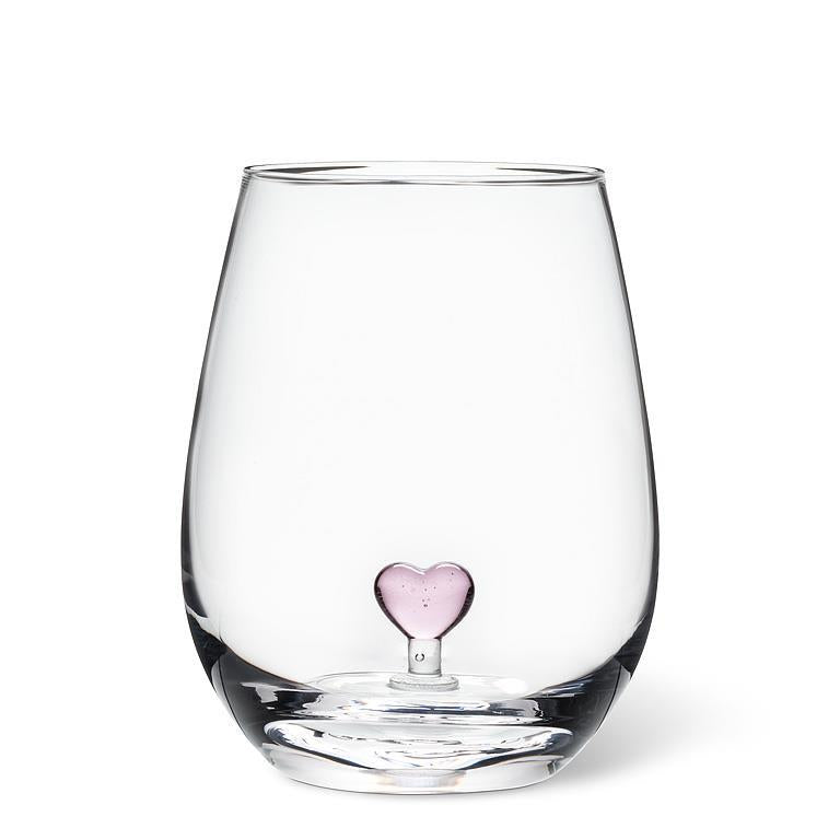 VERRE À VIN SANS PIED AVEC CŒUR ROSE