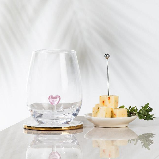 VERRE À VIN SANS PIED AVEC CŒUR ROSE