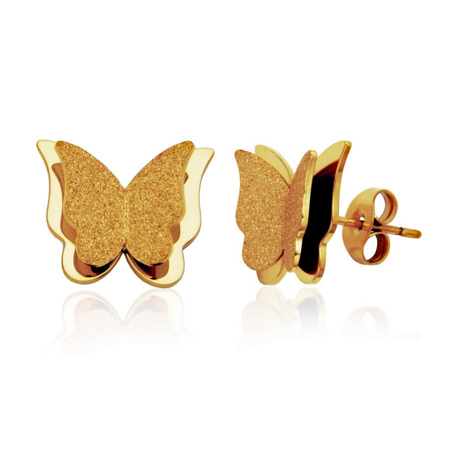 BOUCLES D'OREILLES PAPILLON 3D SCINTILLANT - ACIER INOXYDABLE DORÉ - STEELX