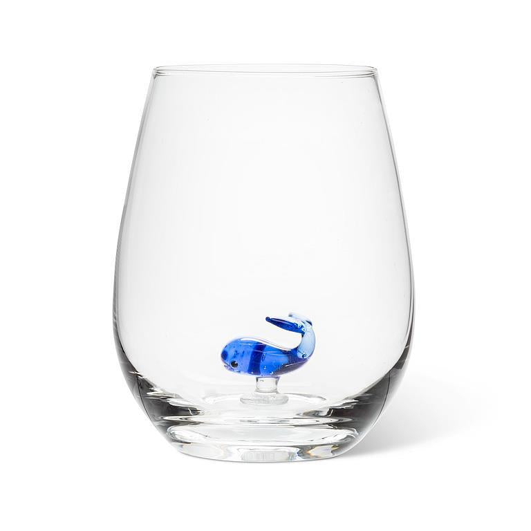 VERRE À VIN SANS PIED AVEC BALEINE BLEUE