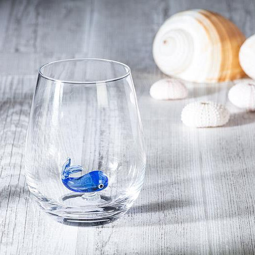 VERRE À VIN SANS PIED AVEC BALEINE BLEUE