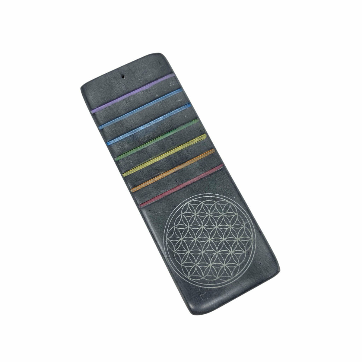 PORTE-ENCENS RECTANGLE GRIS – FLEUR DE VIE ET CHAKRAS