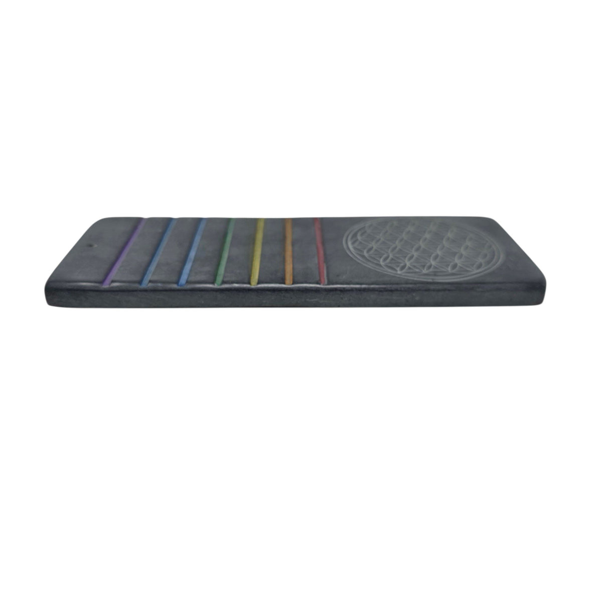 PORTE-ENCENS RECTANGLE GRIS – FLEUR DE VIE ET CHAKRAS