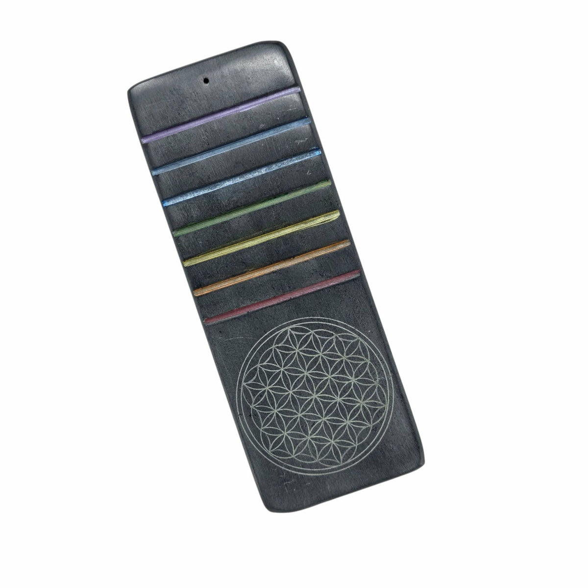 PORTE-ENCENS RECTANGLE GRIS – FLEUR DE VIE ET CHAKRAS