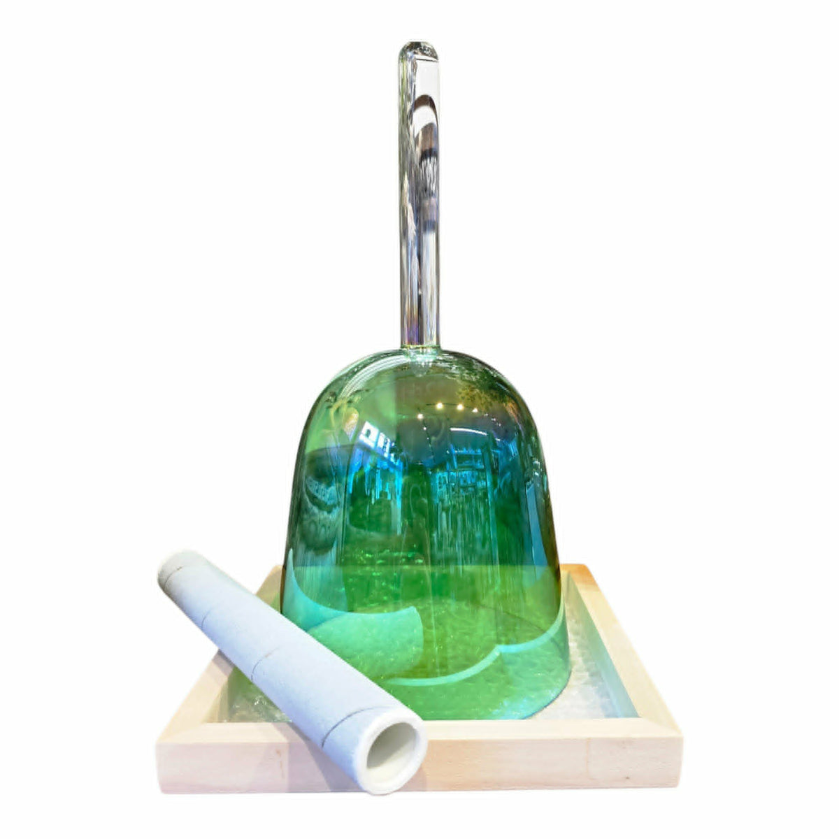 Bol chantant en cristal vert avec poignée et maillet