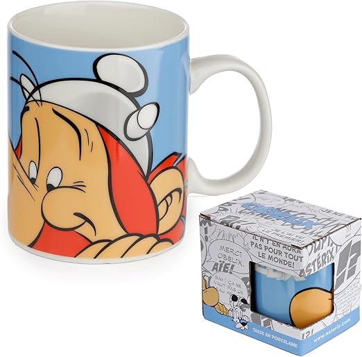 TASSE OBLÉIX BLEUE ET LA BOITE CADEAU AVEC IMAGES BD