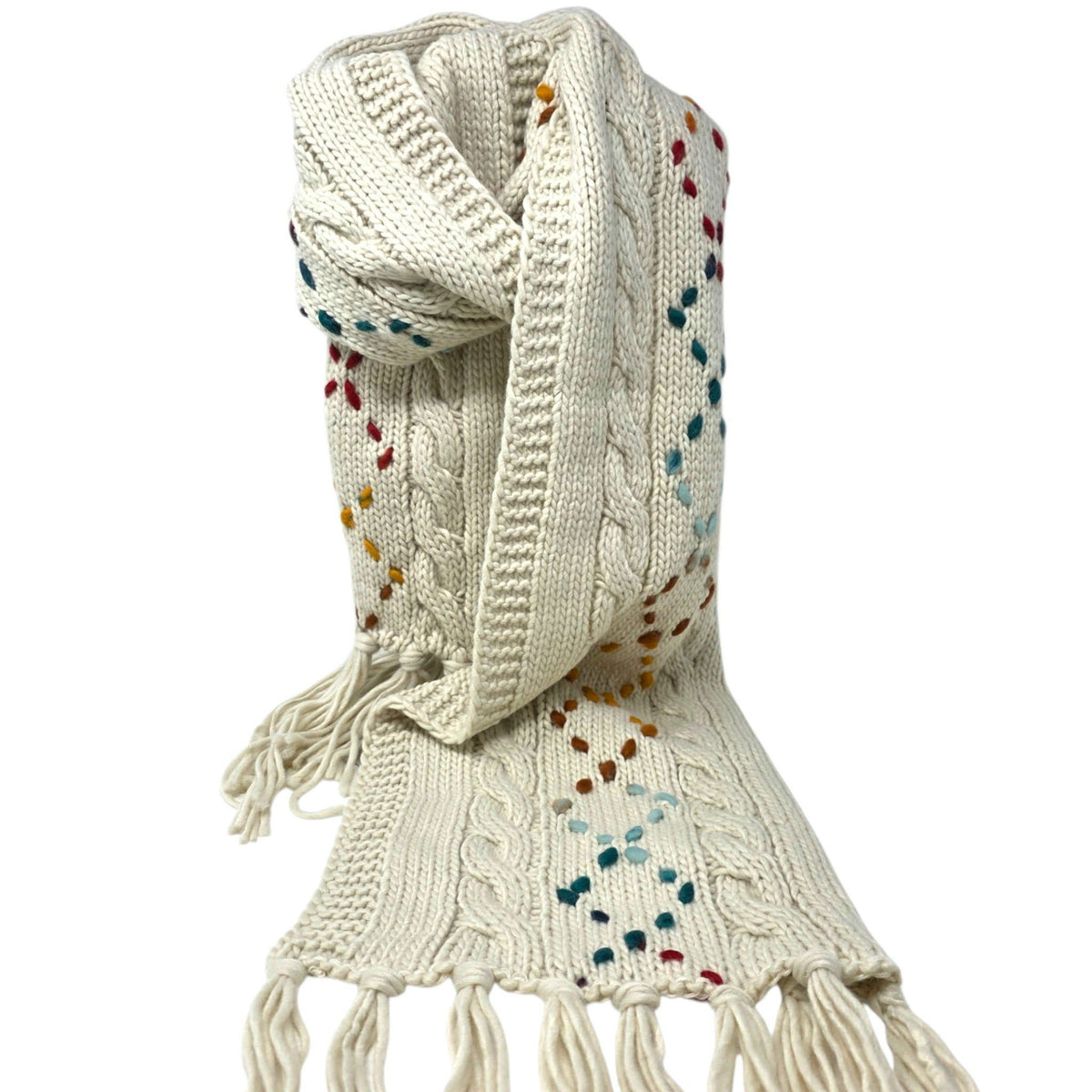 Foulard en tricot beige avec franges