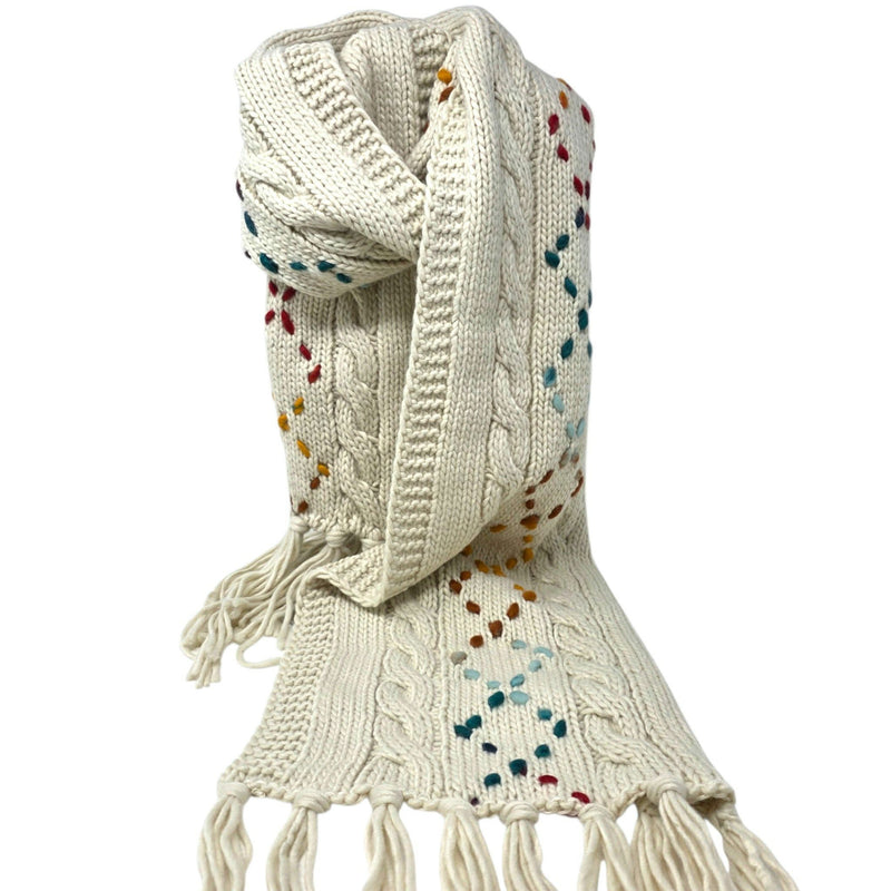 Foulard en tricot beige avec franges