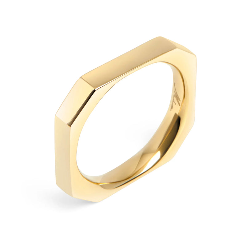 BAGUE EN ACIER INOXYDABLE DORÉ CARRE AXEL | MIA BIJOUX