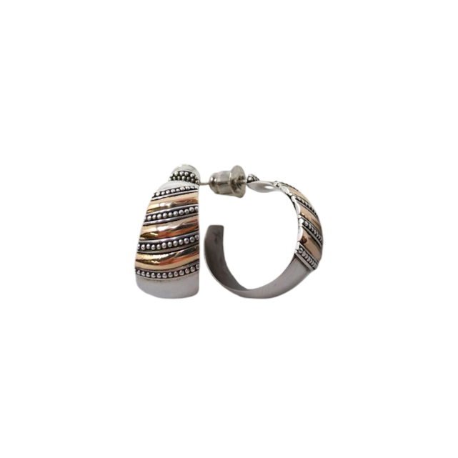 BOUCLES D'OREILLES DE BALI EN ARGENT LIGNEES OR