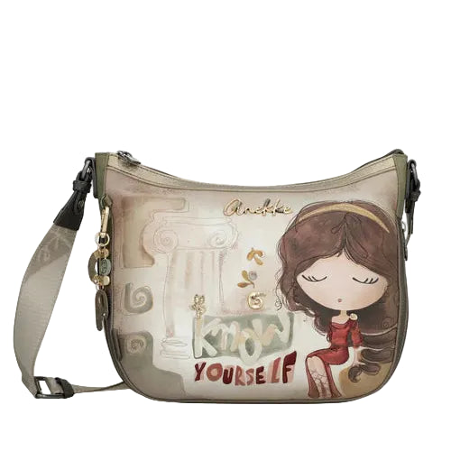 Sac messager spacieux en cuir végan inspiré de la Grèce antique au design artistique - Anekke