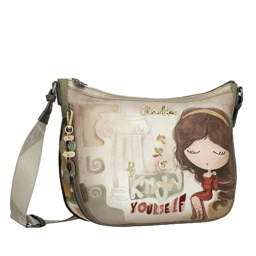 Sac messager spacieux en cuir végan inspiré de la Grèce antique au design artistique - Anekke