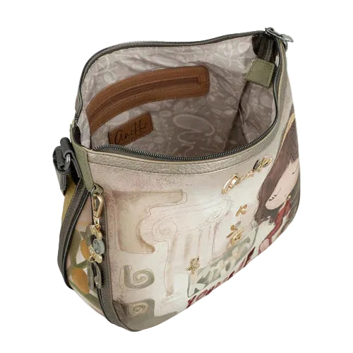 Sac messager spacieux en cuir végan inspiré de la Grèce antique au design artistique - Anekke