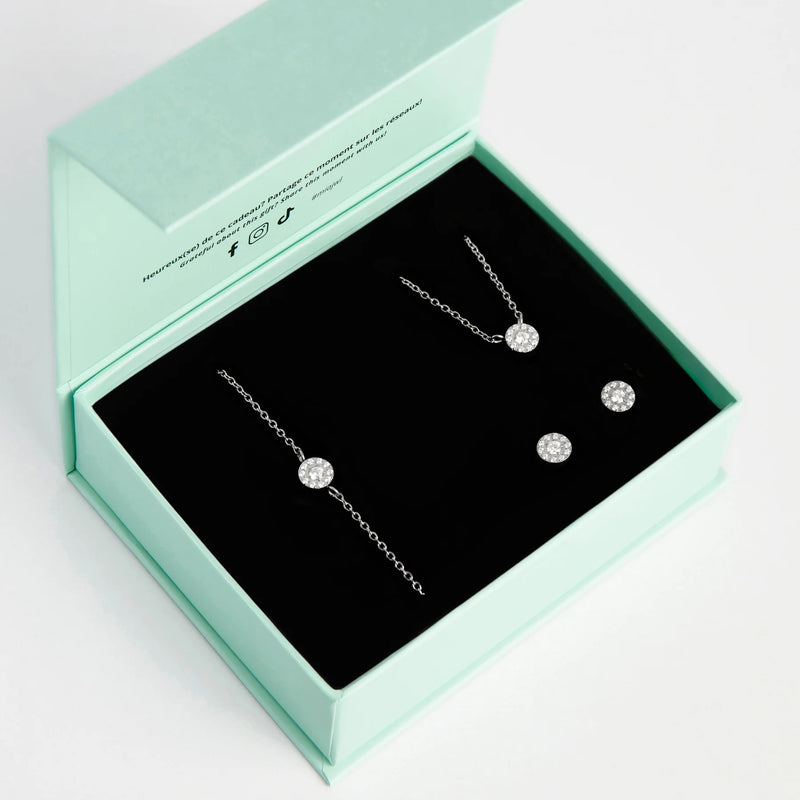 Coffret cadeau Bijoux Authentiques en acier inoxydable avec zircon : collier, bracelet et boucles d'oreilles | MIA Bijoux