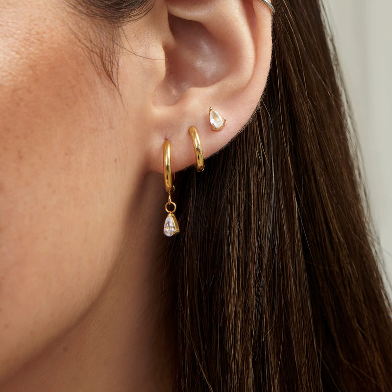 BOUCLES D'OREILLES ACIER INOXYDABLE DORE ET ZIRCON BETH II