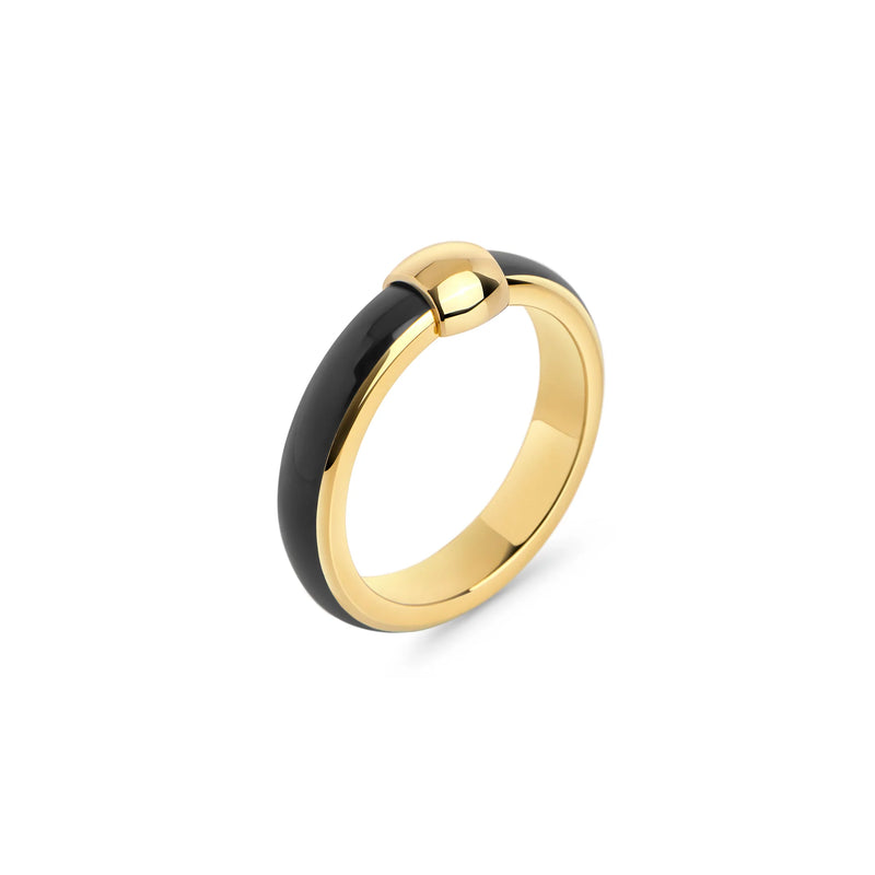 BAGUE EN ACIER INOXYDABLE DORÉ ET EMAIL NOIR ELYANE | MIA BIJOUX