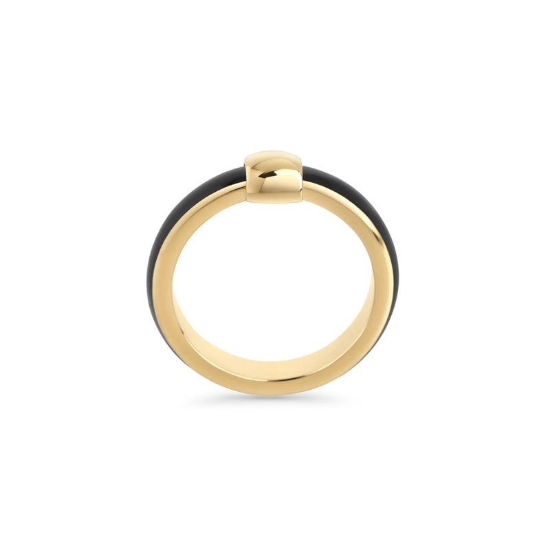 BAGUE EN ACIER INOXYDABLE DORÉ ET EMAIL NOIR ELYANE | MIA BIJOUX