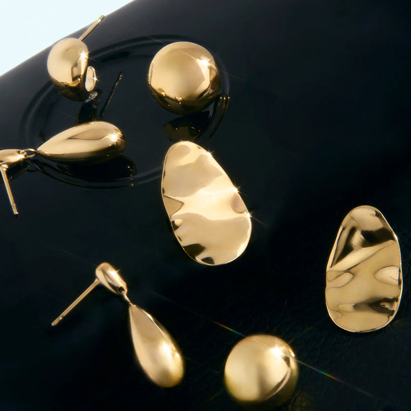 BOUCLES D'OREILLES MARTELEES OVALES ACIER INOXYDABLE DORÉ | MIA BIJOUX