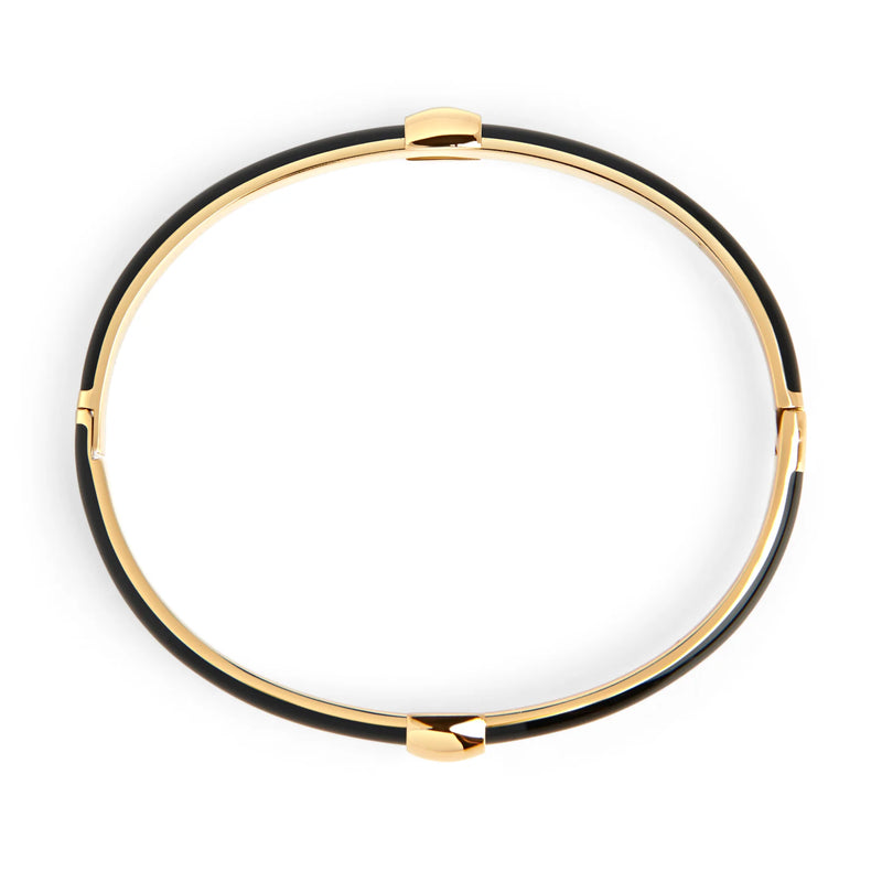 BRACELET RIGIDE EN ACIER INOXYDABLE DORE ET EMAIL NOIR ELYAN | MIA BIJOUX