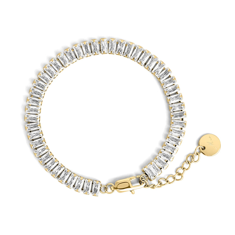 BRACELET TENNIS ACIER INOXYDABLE DORE ZIRCONS RECTANGULAIRES KRIS | MIA BIJOUX
