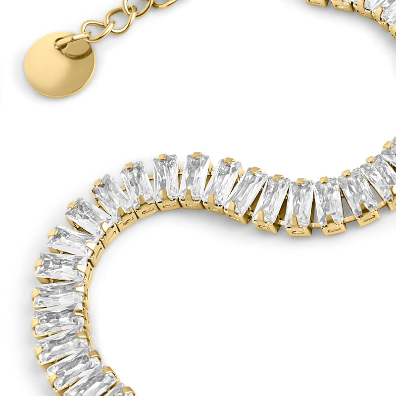 BRACELET TENNIS ACIER INOXYDABLE DORE ZIRCONS RECTANGULAIRES KRIS | MIA BIJOUX