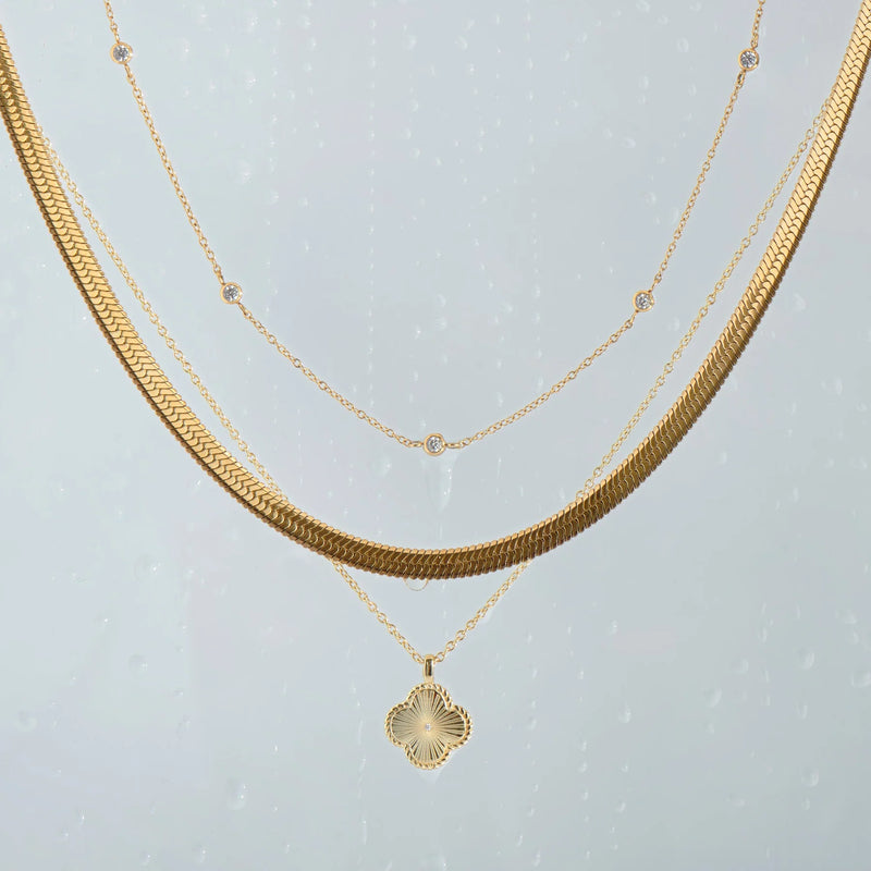 COLLIER ACIER INOXYDABLE DORE ET ZIRCONS JUPITER | MIA BIJOUX